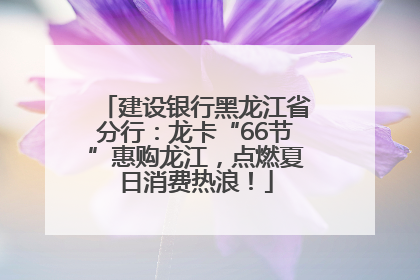 建设银行黑龙江省分行：龙卡“66节”惠购龙江，点燃夏日消费热浪！