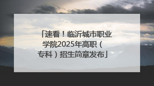 速看！临沂城市职业学院2025年高职（专科）招生简章发布